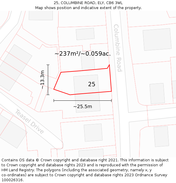 25, COLUMBINE ROAD, ELY, CB6 3WL: Plot and title map