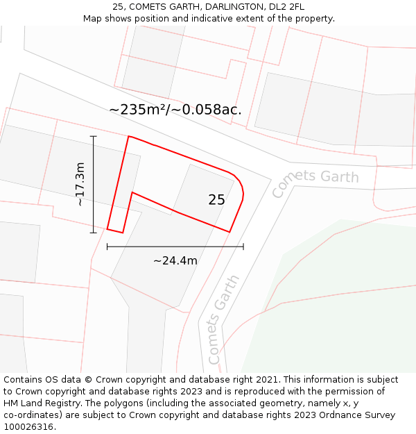25, COMETS GARTH, DARLINGTON, DL2 2FL: Plot and title map