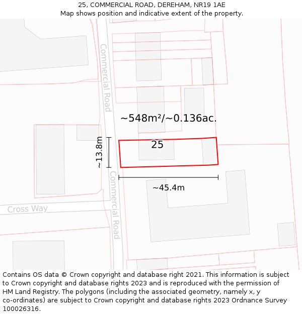 25, COMMERCIAL ROAD, DEREHAM, NR19 1AE: Plot and title map
