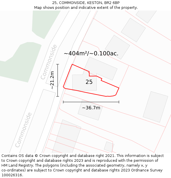 25, COMMONSIDE, KESTON, BR2 6BP: Plot and title map