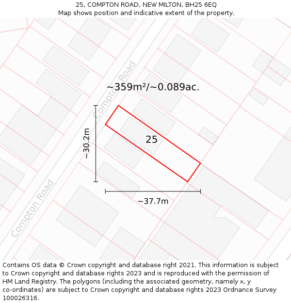 25, COMPTON ROAD, NEW MILTON, BH25 6EQ: Plot and title map