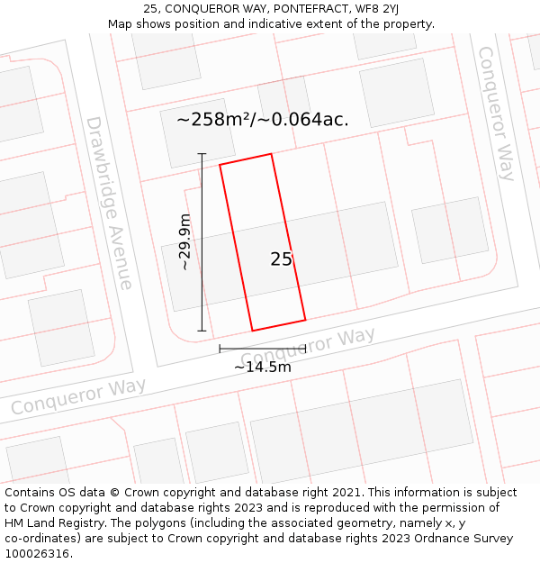 25, CONQUEROR WAY, PONTEFRACT, WF8 2YJ: Plot and title map