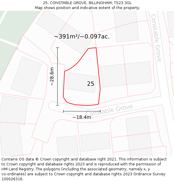 25, CONSTABLE GROVE, BILLINGHAM, TS23 3GL: Plot and title map