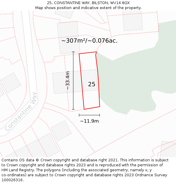 25, CONSTANTINE WAY, BILSTON, WV14 8GX: Plot and title map