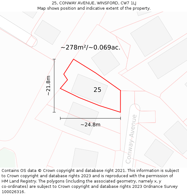 25, CONWAY AVENUE, WINSFORD, CW7 1LJ: Plot and title map