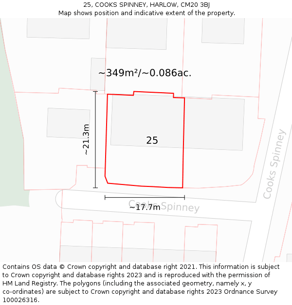 25, COOKS SPINNEY, HARLOW, CM20 3BJ: Plot and title map