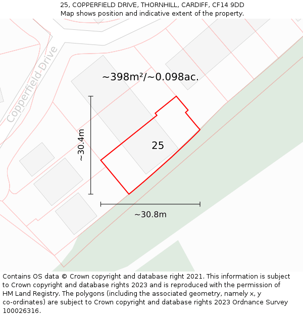 25, COPPERFIELD DRIVE, THORNHILL, CARDIFF, CF14 9DD: Plot and title map