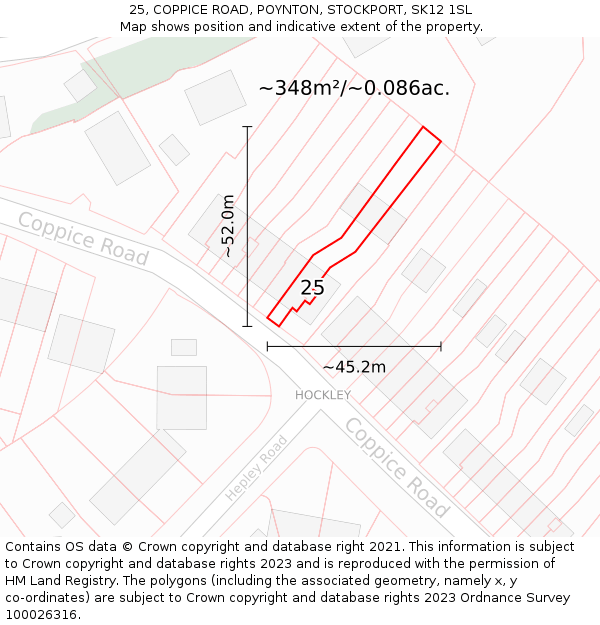 25, COPPICE ROAD, POYNTON, STOCKPORT, SK12 1SL: Plot and title map