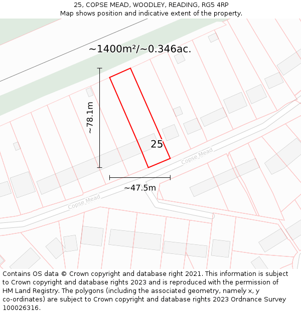 25, COPSE MEAD, WOODLEY, READING, RG5 4RP: Plot and title map
