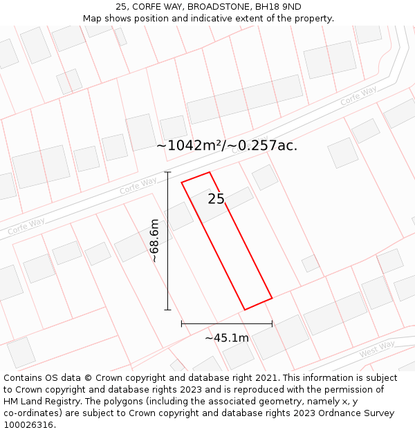 25, CORFE WAY, BROADSTONE, BH18 9ND: Plot and title map
