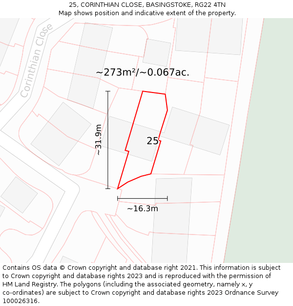 25, CORINTHIAN CLOSE, BASINGSTOKE, RG22 4TN: Plot and title map