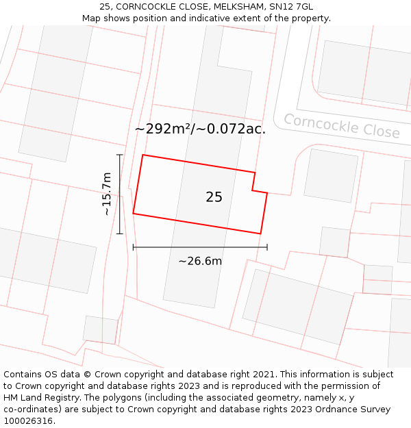 25, CORNCOCKLE CLOSE, MELKSHAM, SN12 7GL: Plot and title map