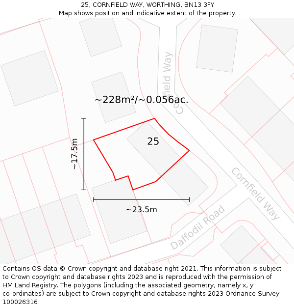 25, CORNFIELD WAY, WORTHING, BN13 3FY: Plot and title map