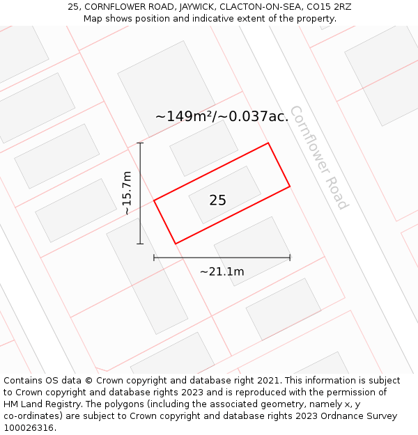 25, CORNFLOWER ROAD, JAYWICK, CLACTON-ON-SEA, CO15 2RZ: Plot and title map