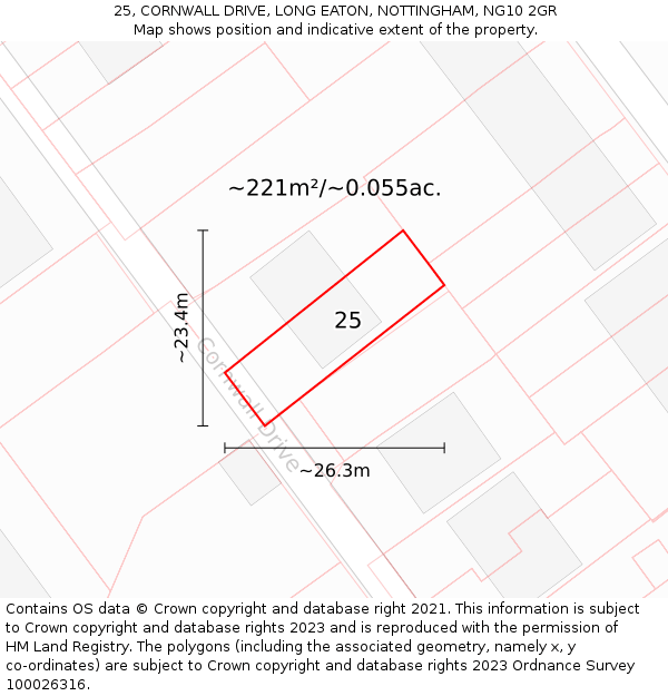 25, CORNWALL DRIVE, LONG EATON, NOTTINGHAM, NG10 2GR: Plot and title map