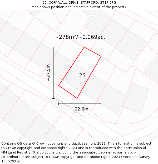 25, CORNWALL DRIVE, STAFFORD, ST17 0FG: Plot and title map