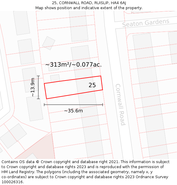 25, CORNWALL ROAD, RUISLIP, HA4 6AJ: Plot and title map