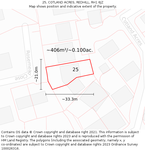 25, COTLAND ACRES, REDHILL, RH1 6JZ: Plot and title map
