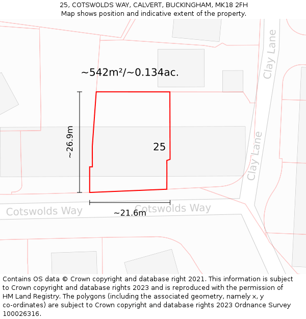 25, COTSWOLDS WAY, CALVERT, BUCKINGHAM, MK18 2FH: Plot and title map