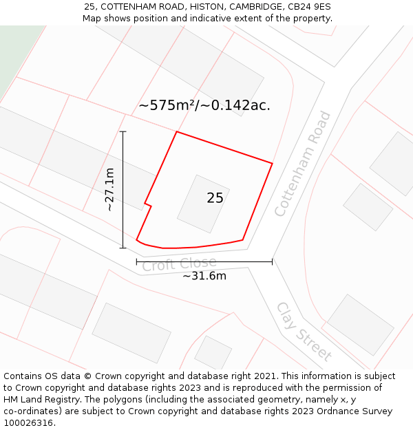 25, COTTENHAM ROAD, HISTON, CAMBRIDGE, CB24 9ES: Plot and title map