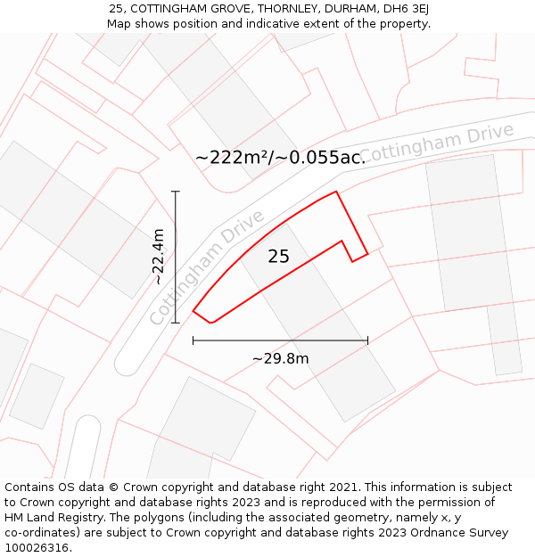 25, COTTINGHAM GROVE, THORNLEY, DURHAM, DH6 3EJ: Plot and title map