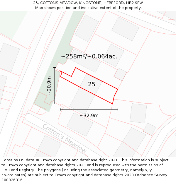 25, COTTONS MEADOW, KINGSTONE, HEREFORD, HR2 9EW: Plot and title map