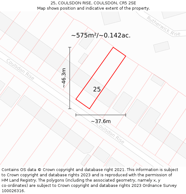 25, COULSDON RISE, COULSDON, CR5 2SE: Plot and title map