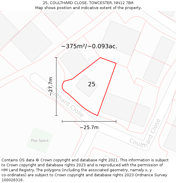 25, COULTHARD CLOSE, TOWCESTER, NN12 7BA: Plot and title map
