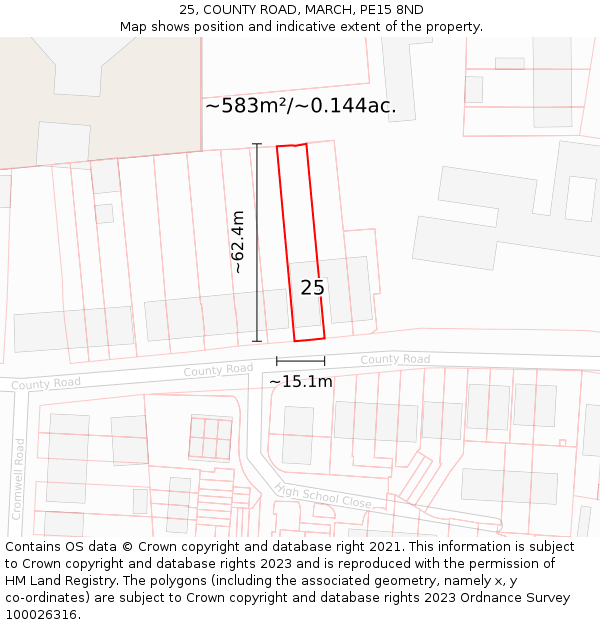 25, COUNTY ROAD, MARCH, PE15 8ND: Plot and title map