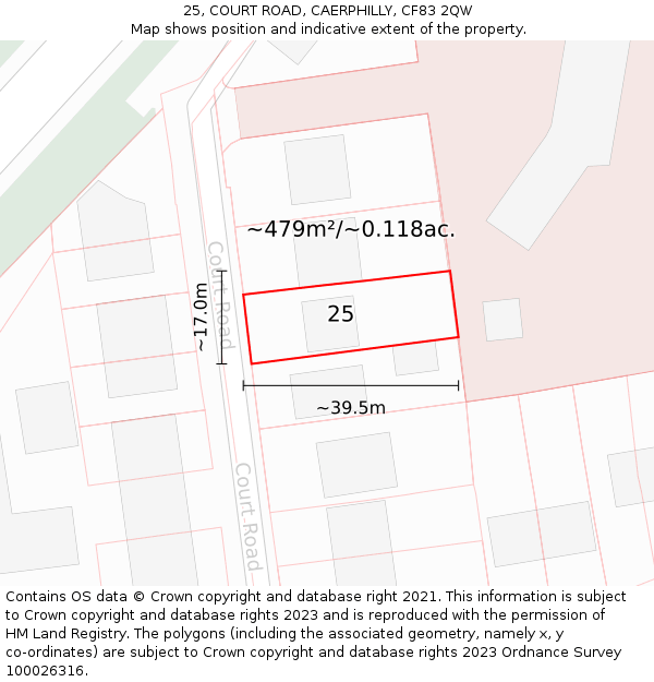 25, COURT ROAD, CAERPHILLY, CF83 2QW: Plot and title map