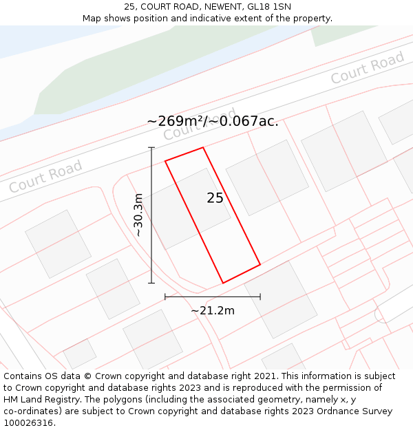 25, COURT ROAD, NEWENT, GL18 1SN: Plot and title map