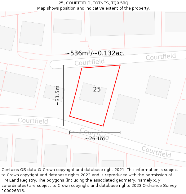 25, COURTFIELD, TOTNES, TQ9 5RQ: Plot and title map