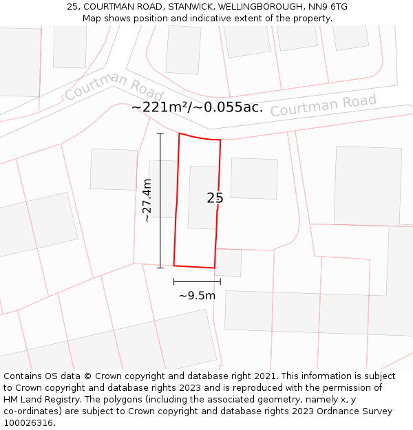 25, COURTMAN ROAD, STANWICK, WELLINGBOROUGH, NN9 6TG: Plot and title map
