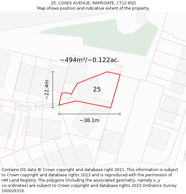 25, COXES AVENUE, RAMSGATE, CT12 6SD: Plot and title map