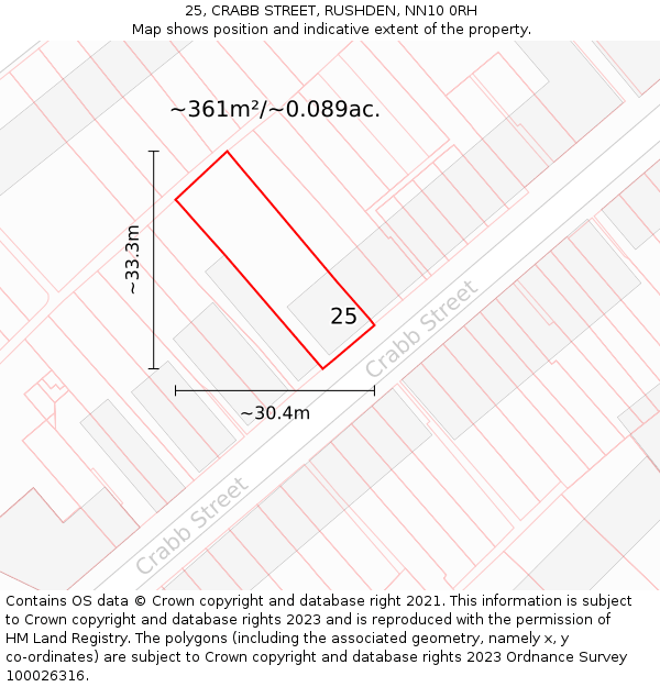 25, CRABB STREET, RUSHDEN, NN10 0RH: Plot and title map