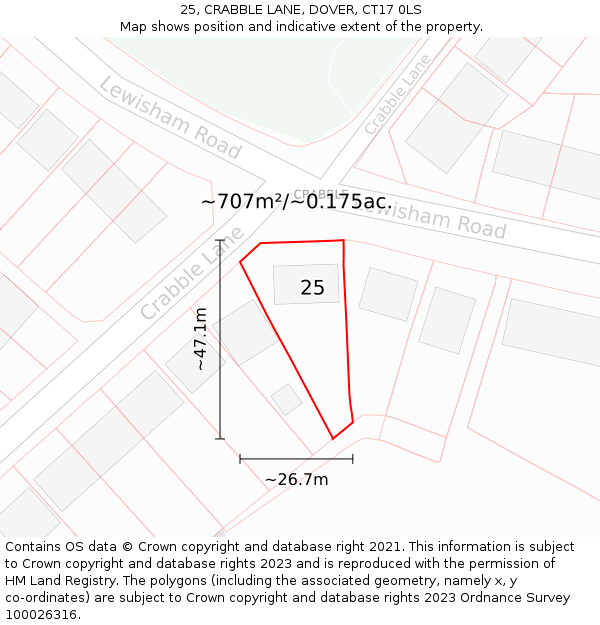 25, CRABBLE LANE, DOVER, CT17 0LS: Plot and title map