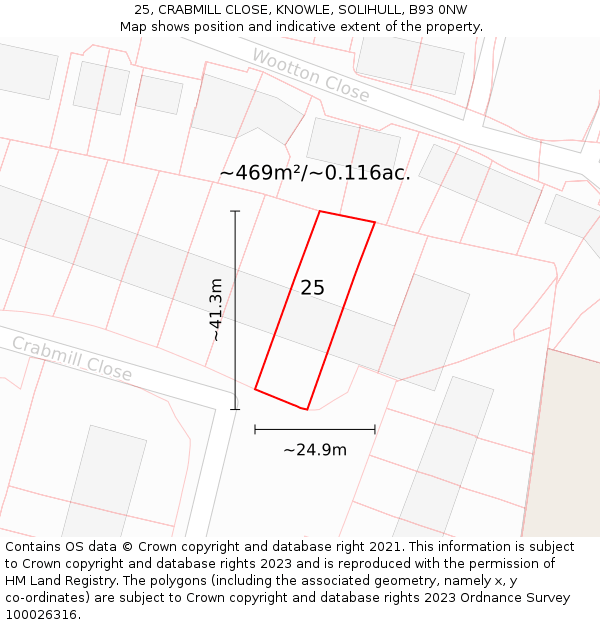 25, CRABMILL CLOSE, KNOWLE, SOLIHULL, B93 0NW: Plot and title map
