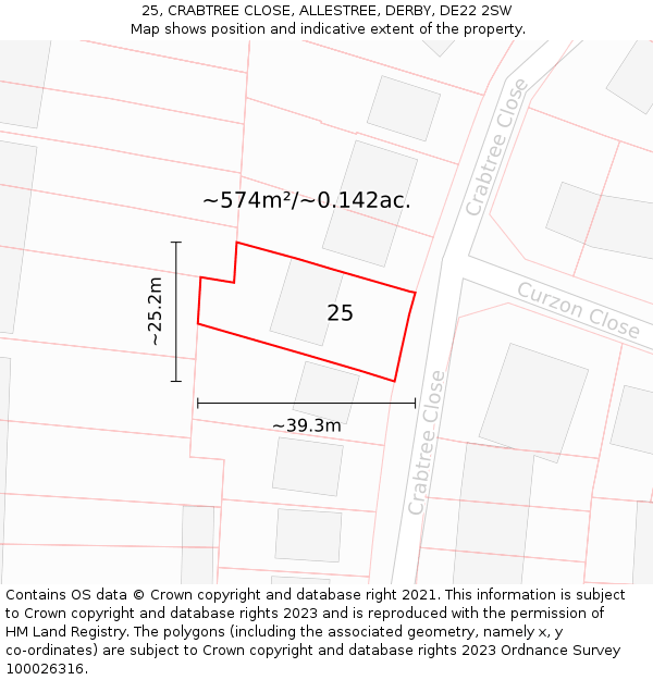 25, CRABTREE CLOSE, ALLESTREE, DERBY, DE22 2SW: Plot and title map
