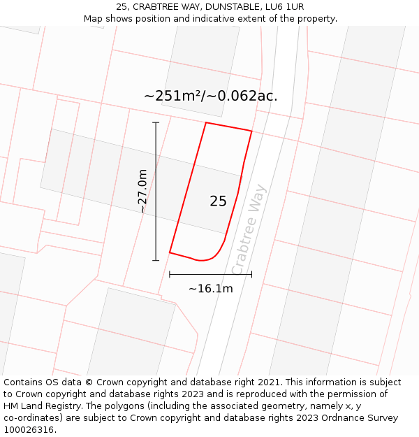 25, CRABTREE WAY, DUNSTABLE, LU6 1UR: Plot and title map
