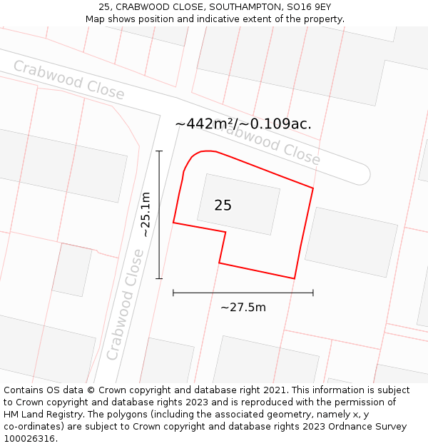 25, CRABWOOD CLOSE, SOUTHAMPTON, SO16 9EY: Plot and title map