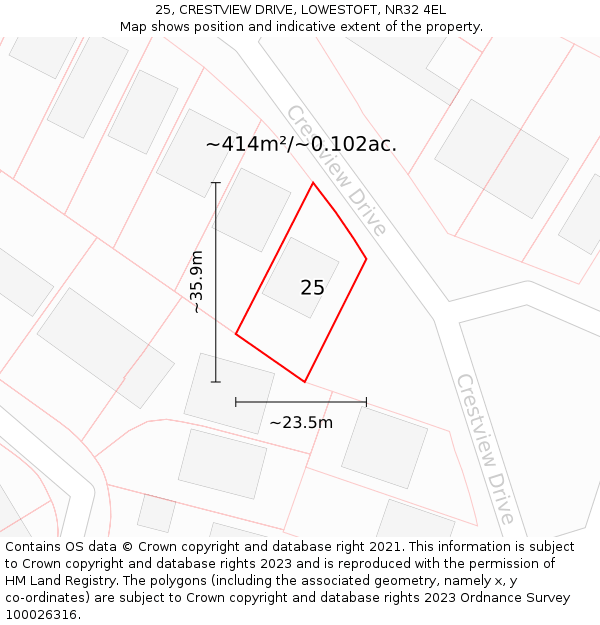 25, CRESTVIEW DRIVE, LOWESTOFT, NR32 4EL: Plot and title map