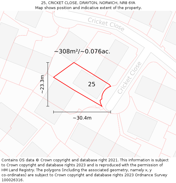 25, CRICKET CLOSE, DRAYTON, NORWICH, NR8 6YA: Plot and title map