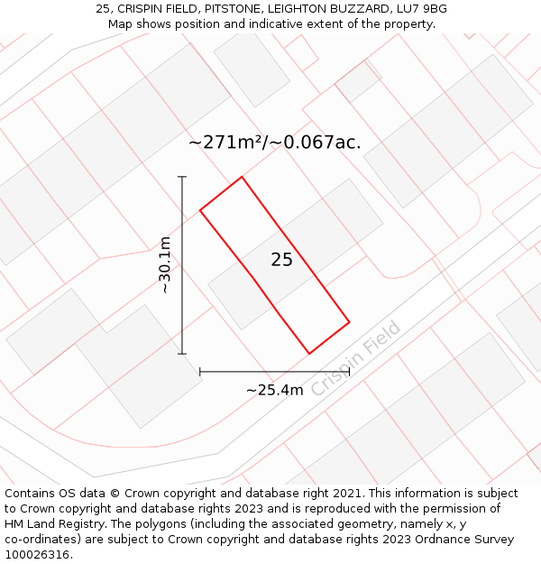 25, CRISPIN FIELD, PITSTONE, LEIGHTON BUZZARD, LU7 9BG: Plot and title map