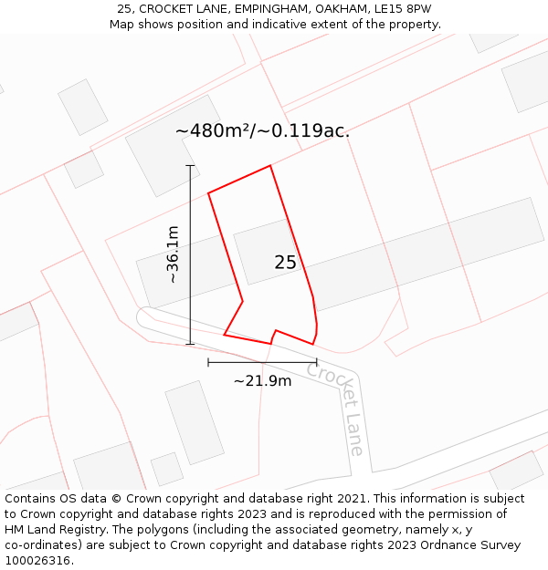 25, CROCKET LANE, EMPINGHAM, OAKHAM, LE15 8PW: Plot and title map