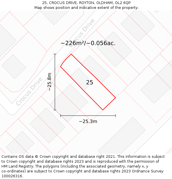 25, CROCUS DRIVE, ROYTON, OLDHAM, OL2 6QP: Plot and title map
