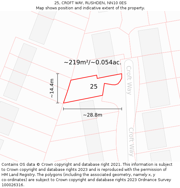 25, CROFT WAY, RUSHDEN, NN10 0ES: Plot and title map