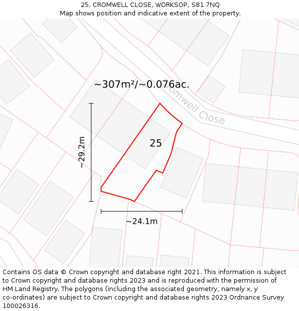 25, CROMWELL CLOSE, WORKSOP, S81 7NQ: Plot and title map