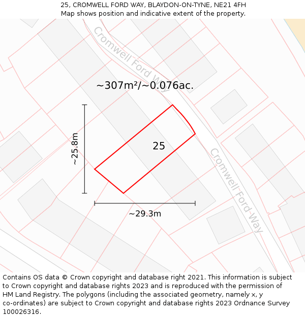 25, CROMWELL FORD WAY, BLAYDON-ON-TYNE, NE21 4FH: Plot and title map