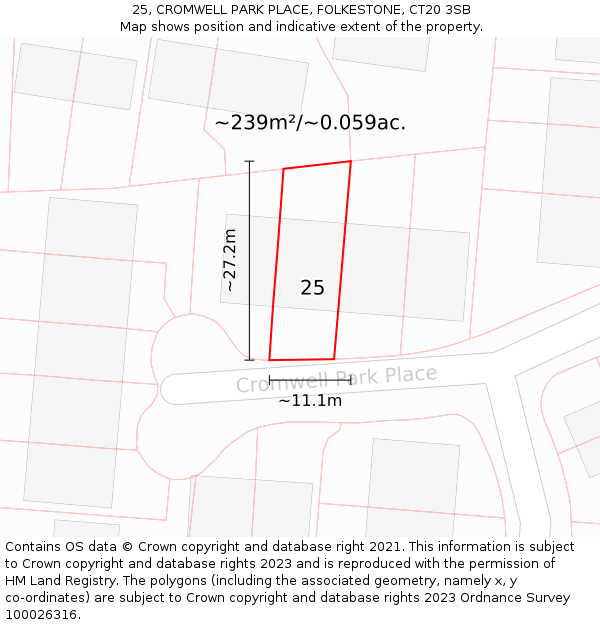 25, CROMWELL PARK PLACE, FOLKESTONE, CT20 3SB: Plot and title map
