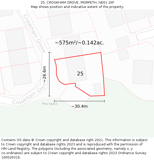 25, CROOKHAM GROVE, MORPETH, NE61 2XF: Plot and title map